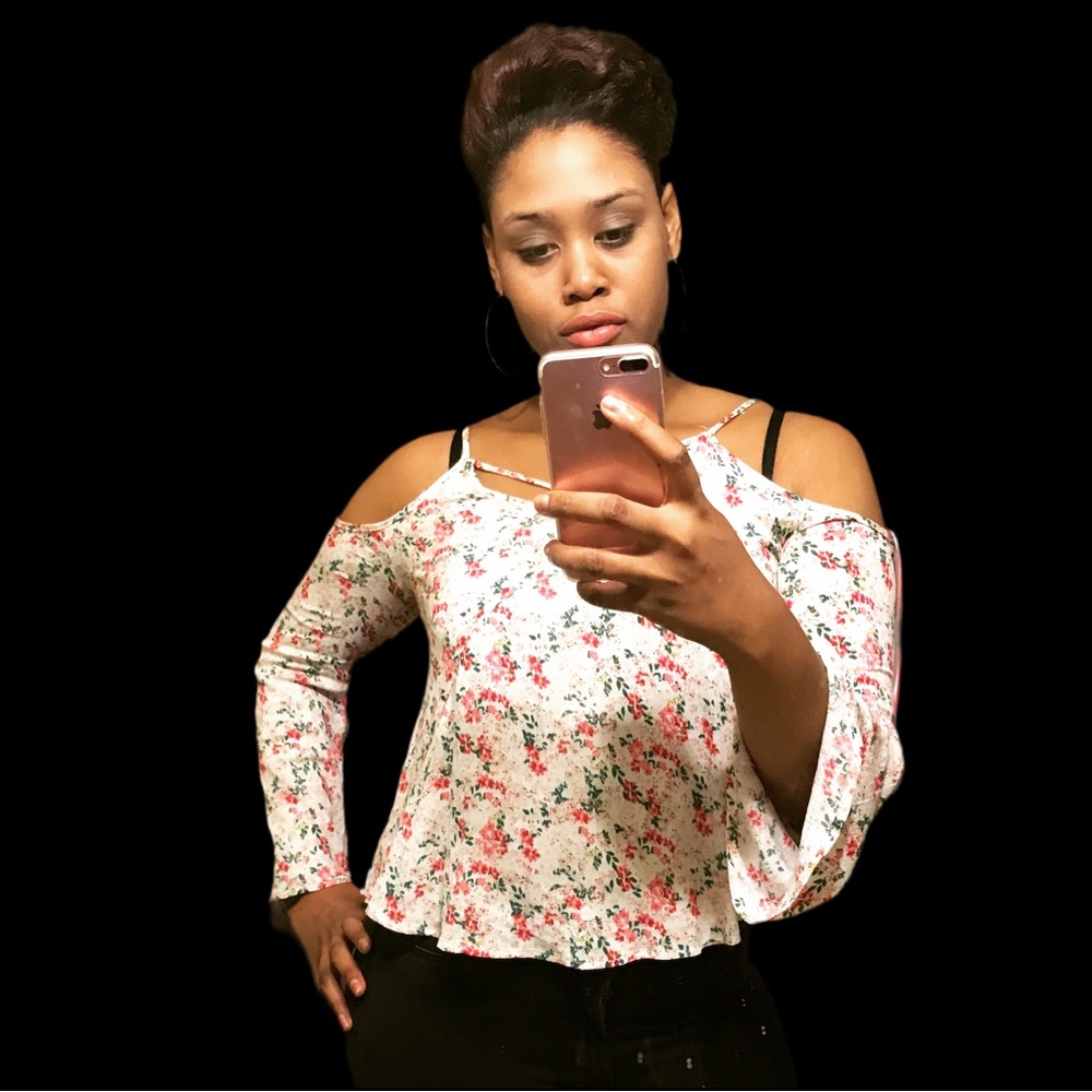 Elodie White and Red Long Sleeve Cut Out Blouse